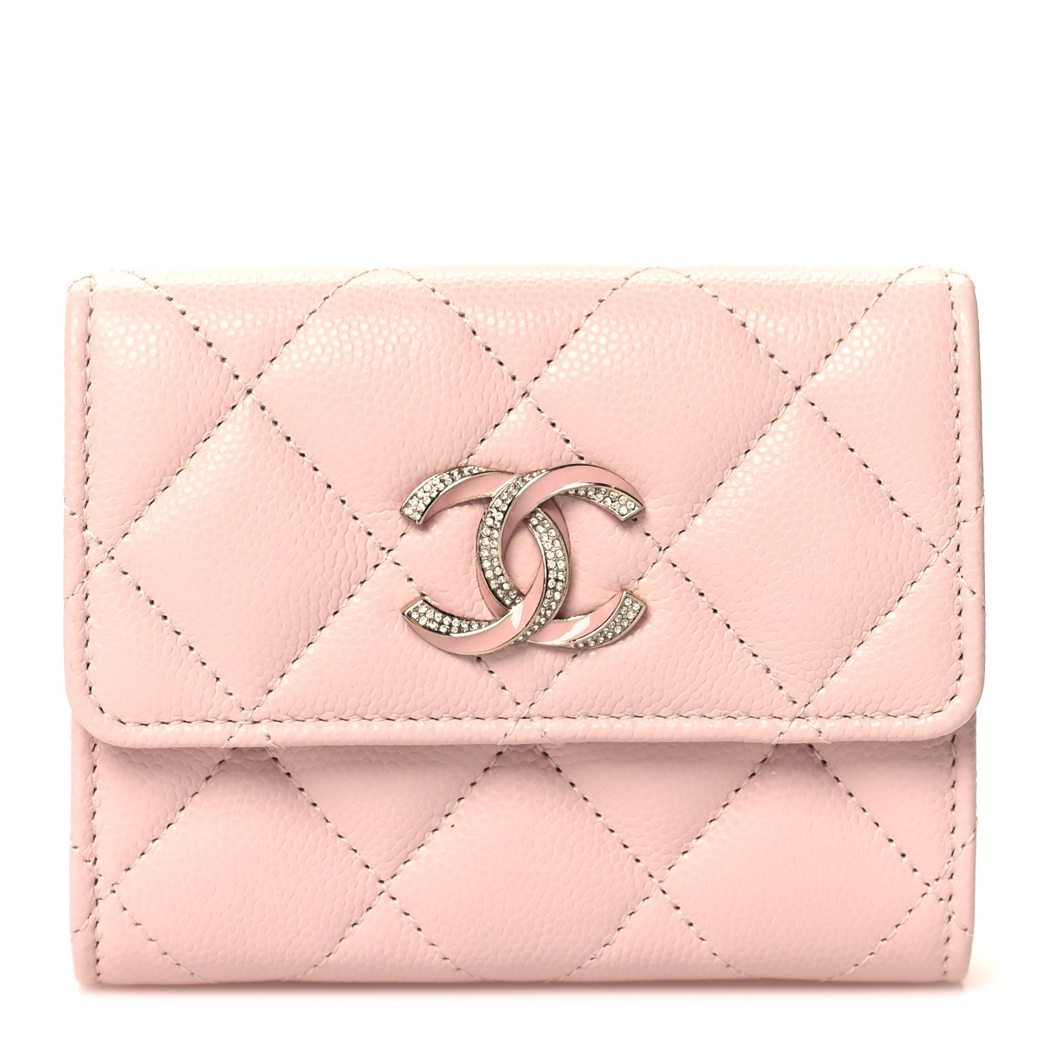 Chanel Caviar Quilted Crystal Enamel Flap Card Holder Pink 1 of 9