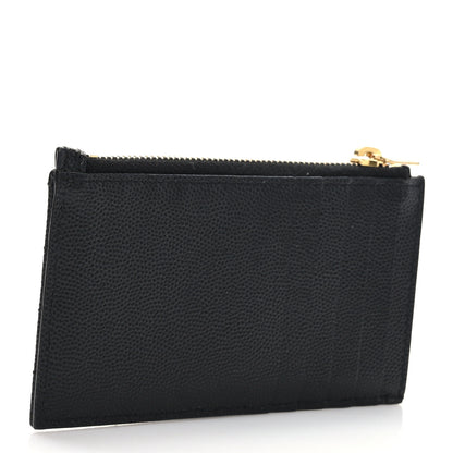 Saint Laurent Grain De Poudre Matelasse Chevron Monogram Fragments Zippered Card Case Black 3 of 7