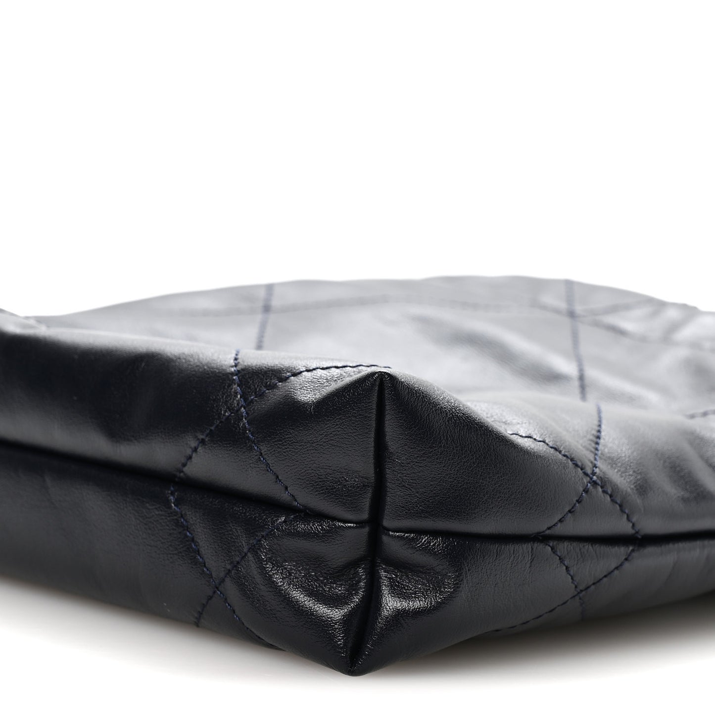 Shiny Calfskin Quilted Mini Chanel 22 Navy Blue