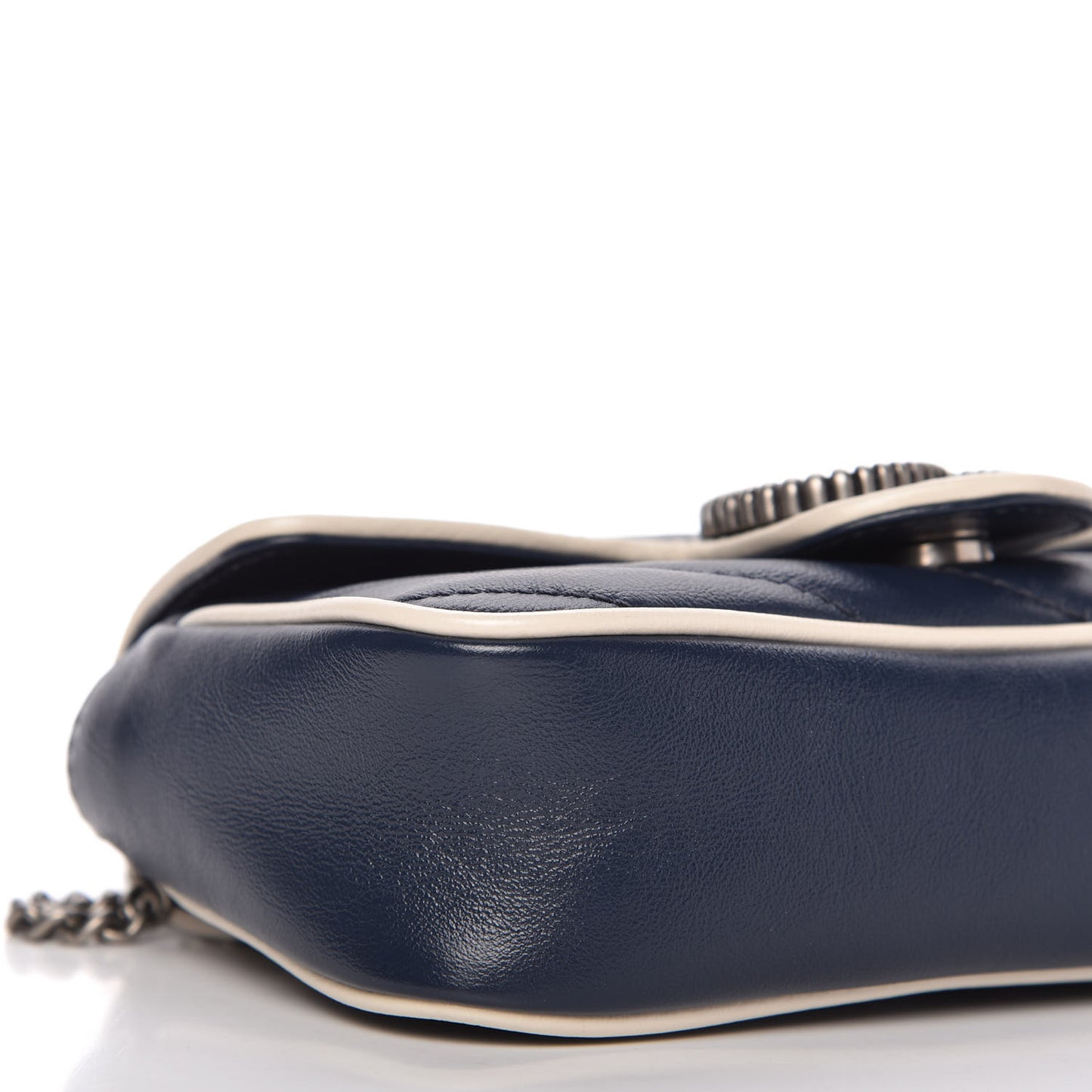 Vintage Effect Calfskin Matelasse Diagonal Super Mini Torchon GG Marmont Shoulder Bag Blue Agata Mystic White
