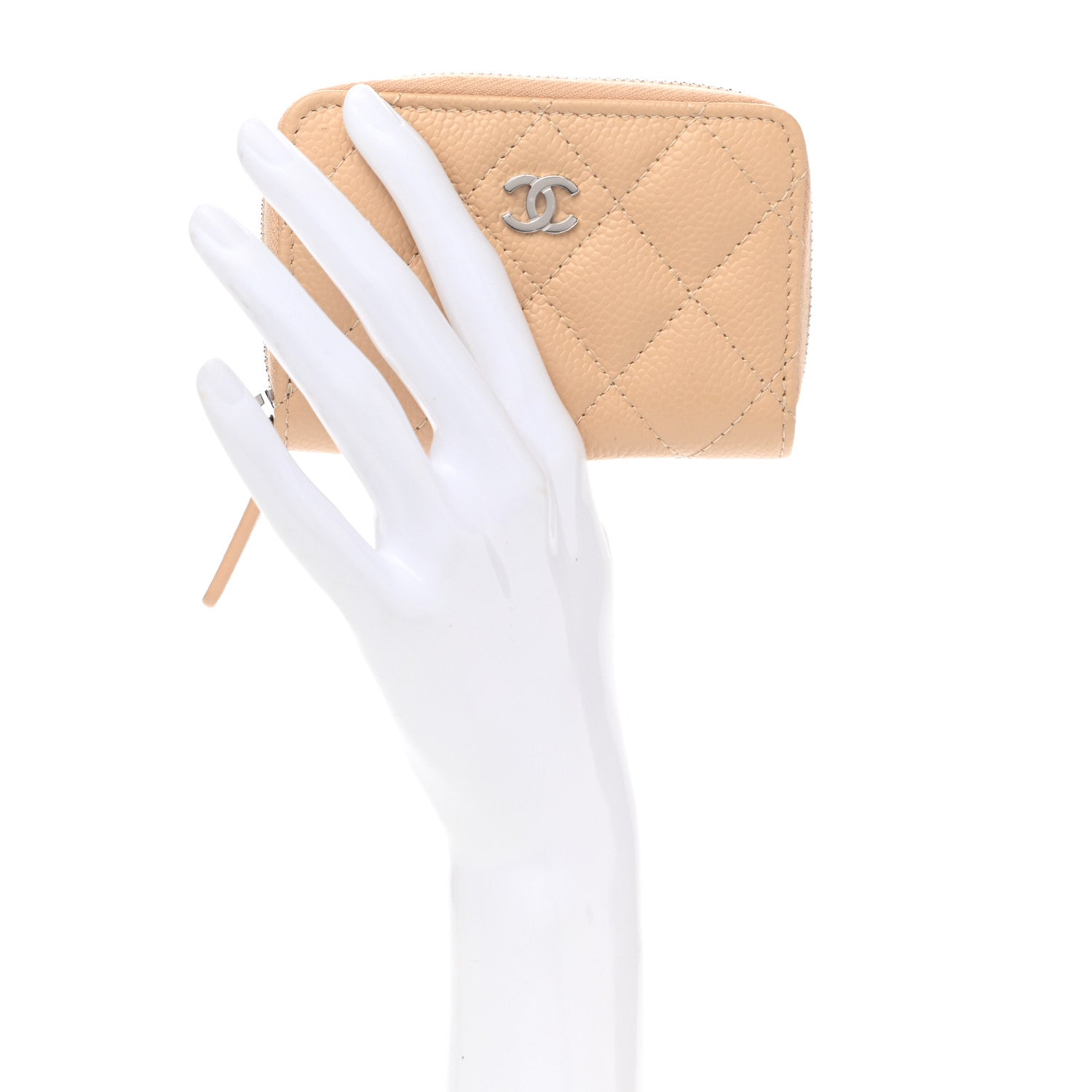Chanel Caviar Quilted Zip Around Coin Purse Beige 2 of 8