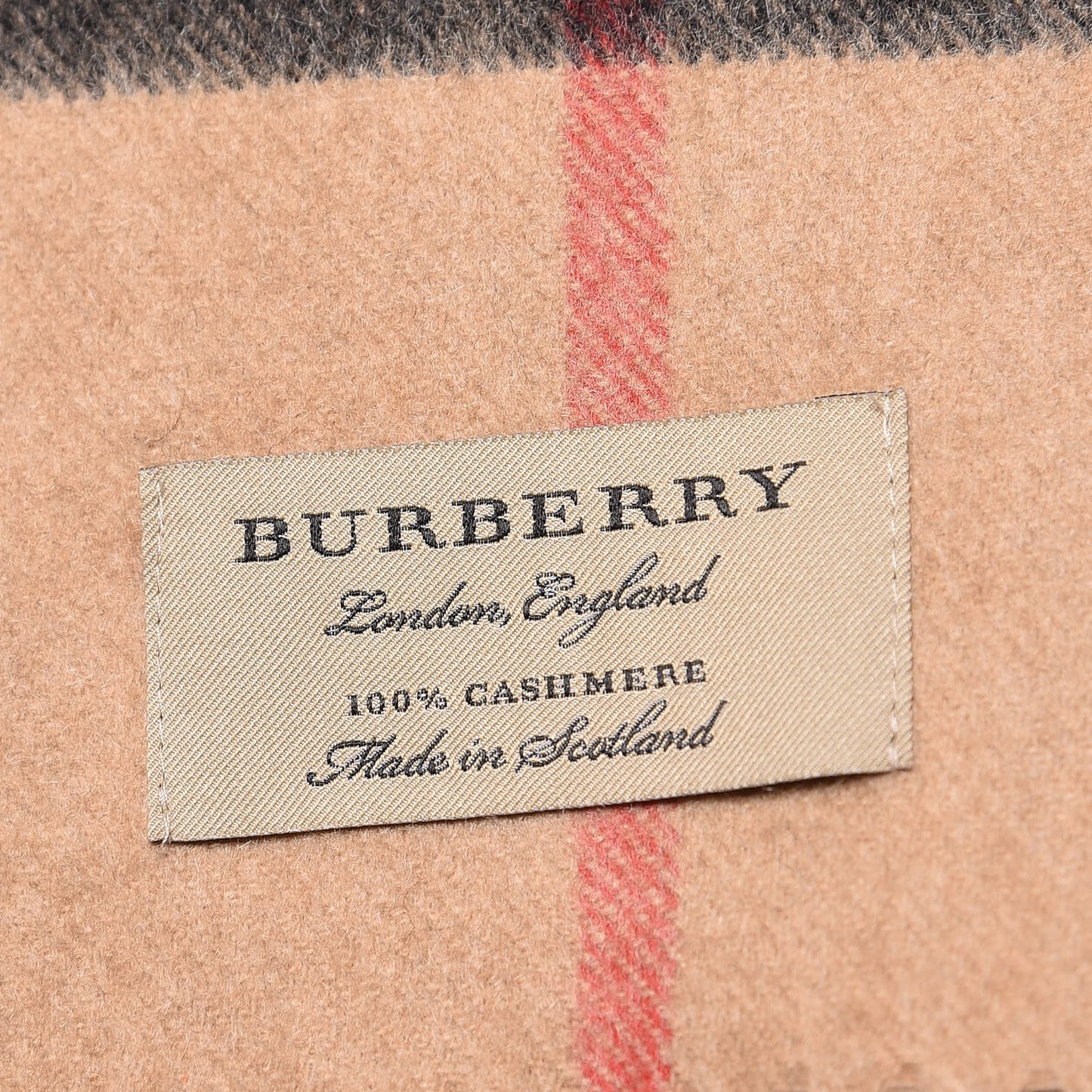 Cashmere Giant Check Fringe Scarf Camel