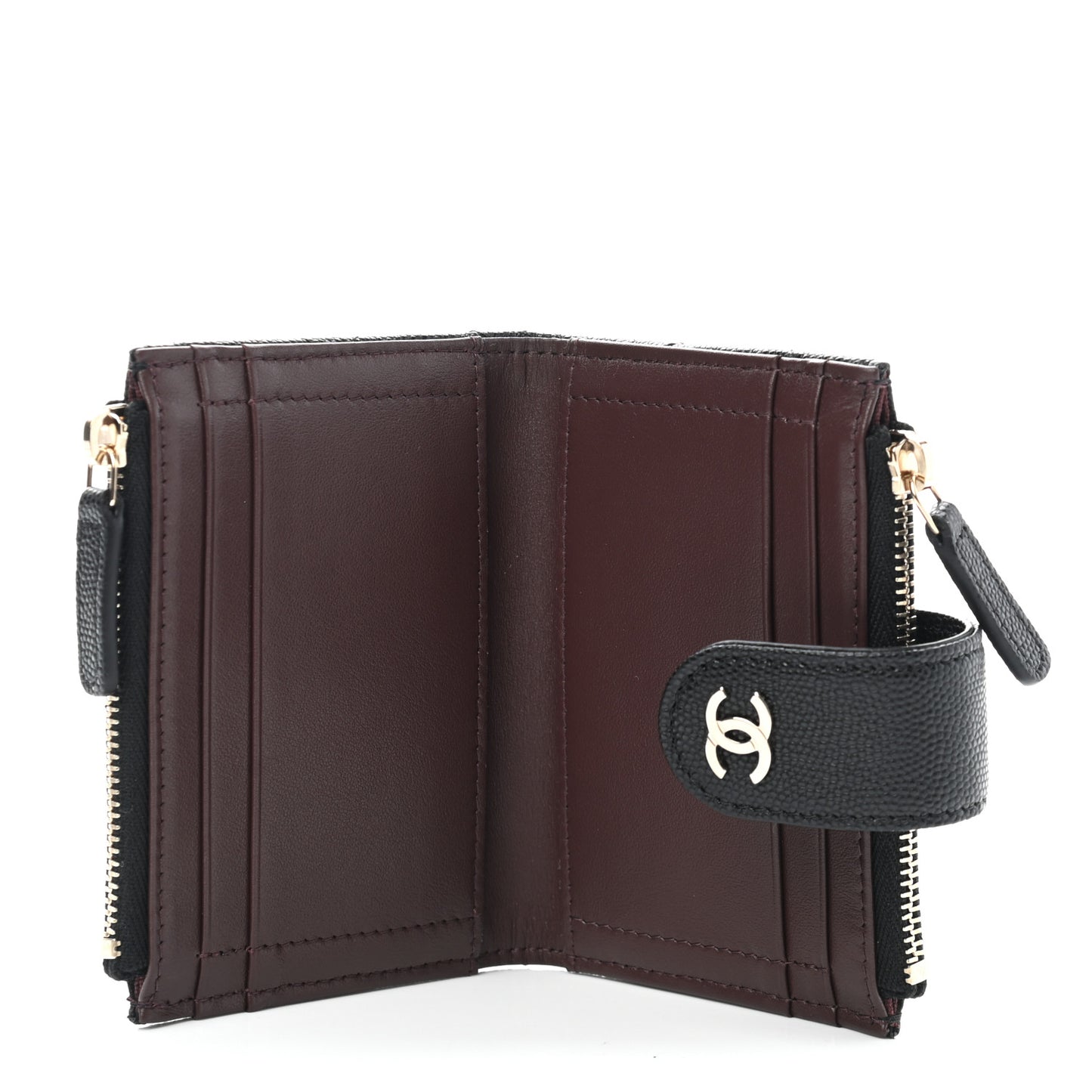 Caviar Quilted Compact Zipped Pocket Wallet Black