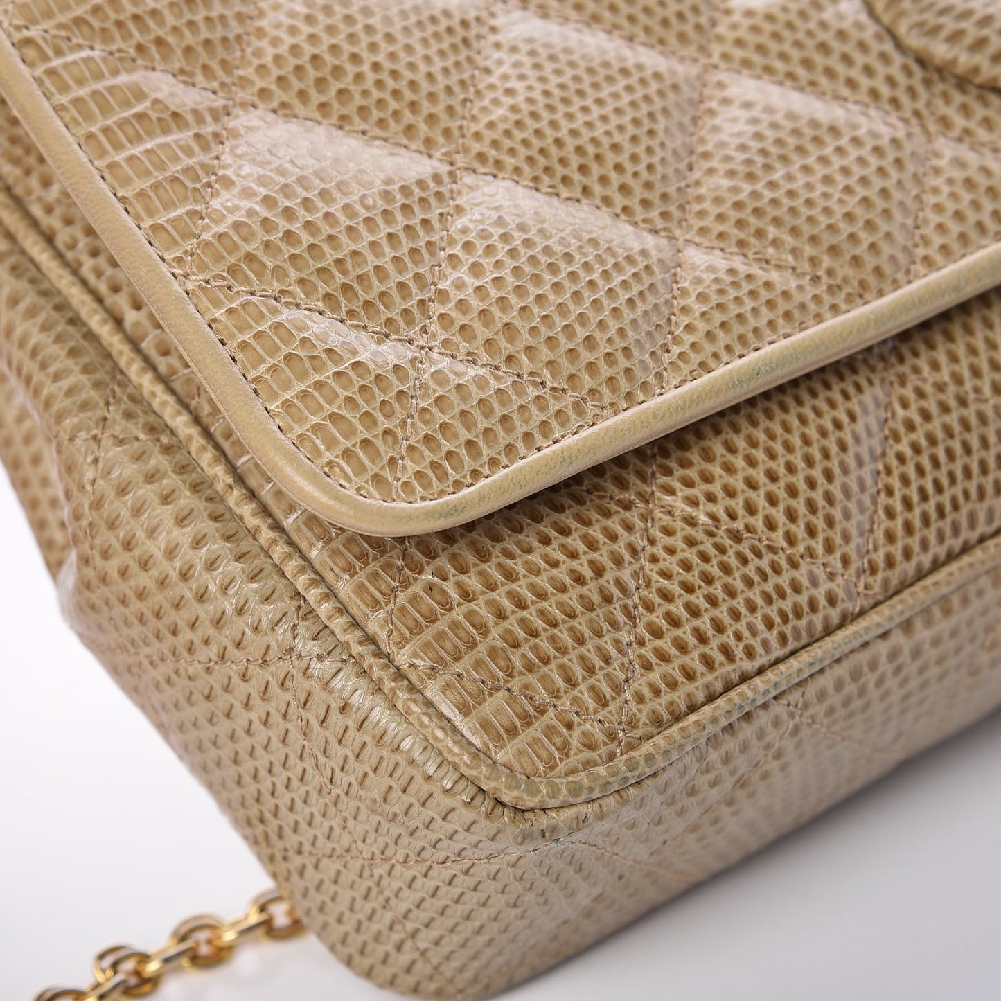 Lizard Small Square Flap Beige