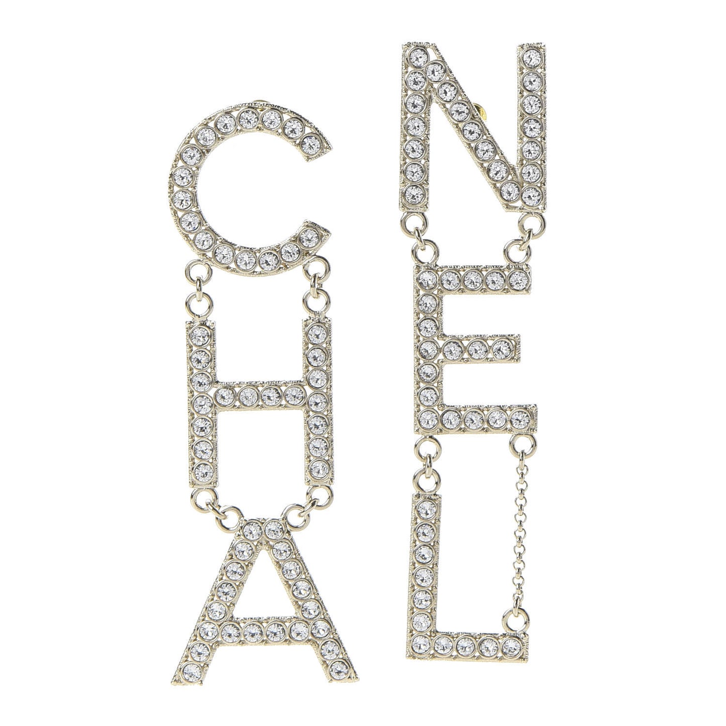Crystal Cha-Nel Logo Drop Earrings Gold