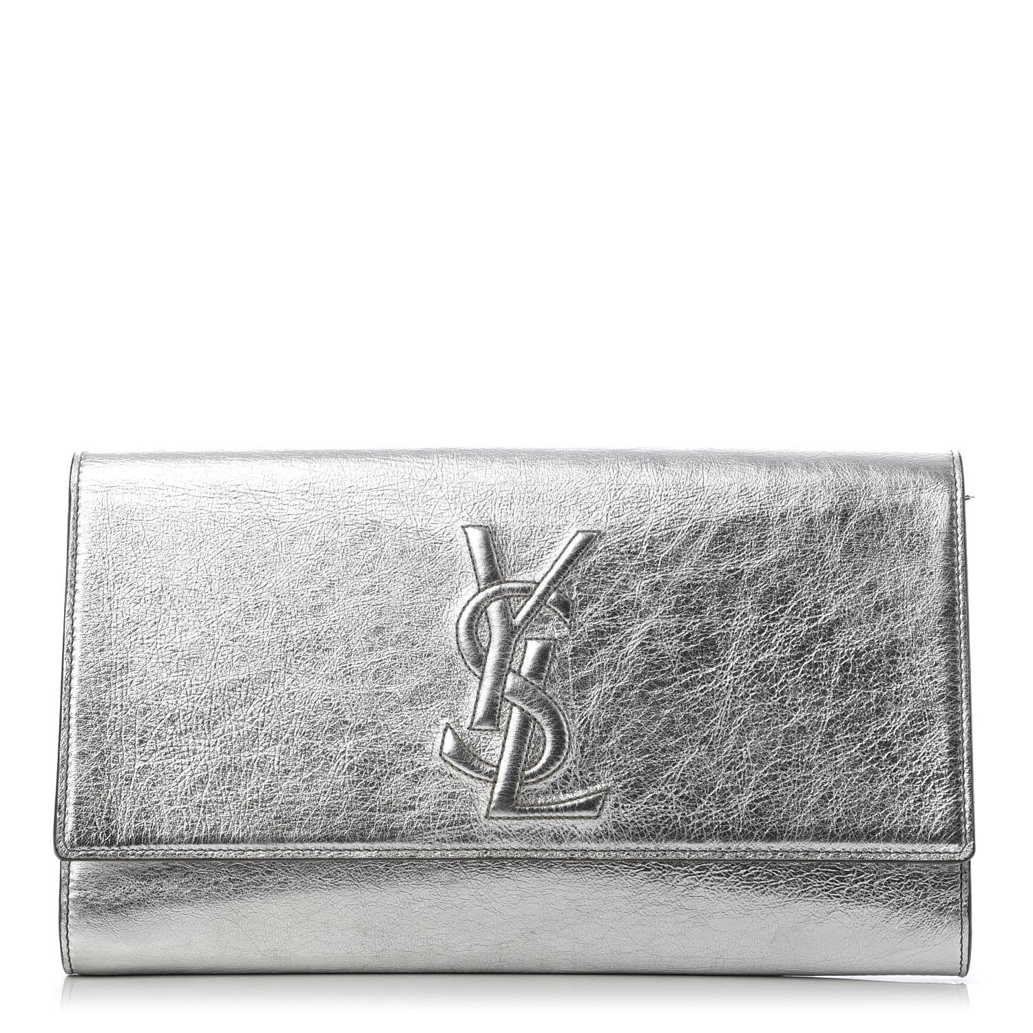 Saint Laurent Metallic Calfskin Monogram Large Belle De Jour Clutch Silver 1 of 8