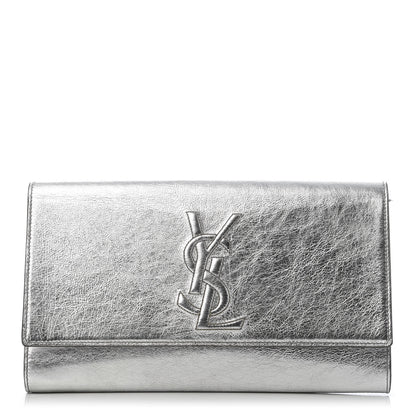Saint Laurent Metallic Calfskin Monogram Large Belle De Jour Clutch Silver 1 of 8
