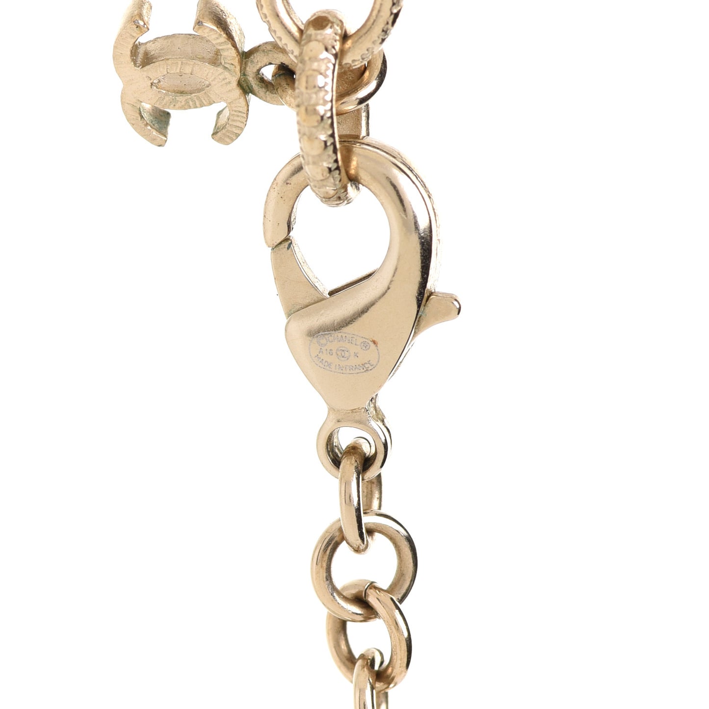 Pearl Grosgrain CC Long Necklace Gold