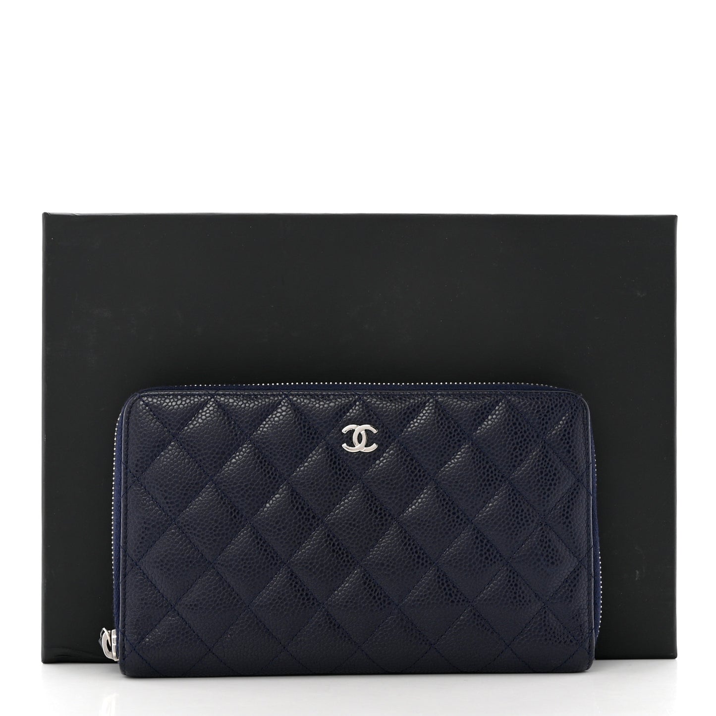 Caviar Quilted Large Zip Around Organizer Wallet Navy