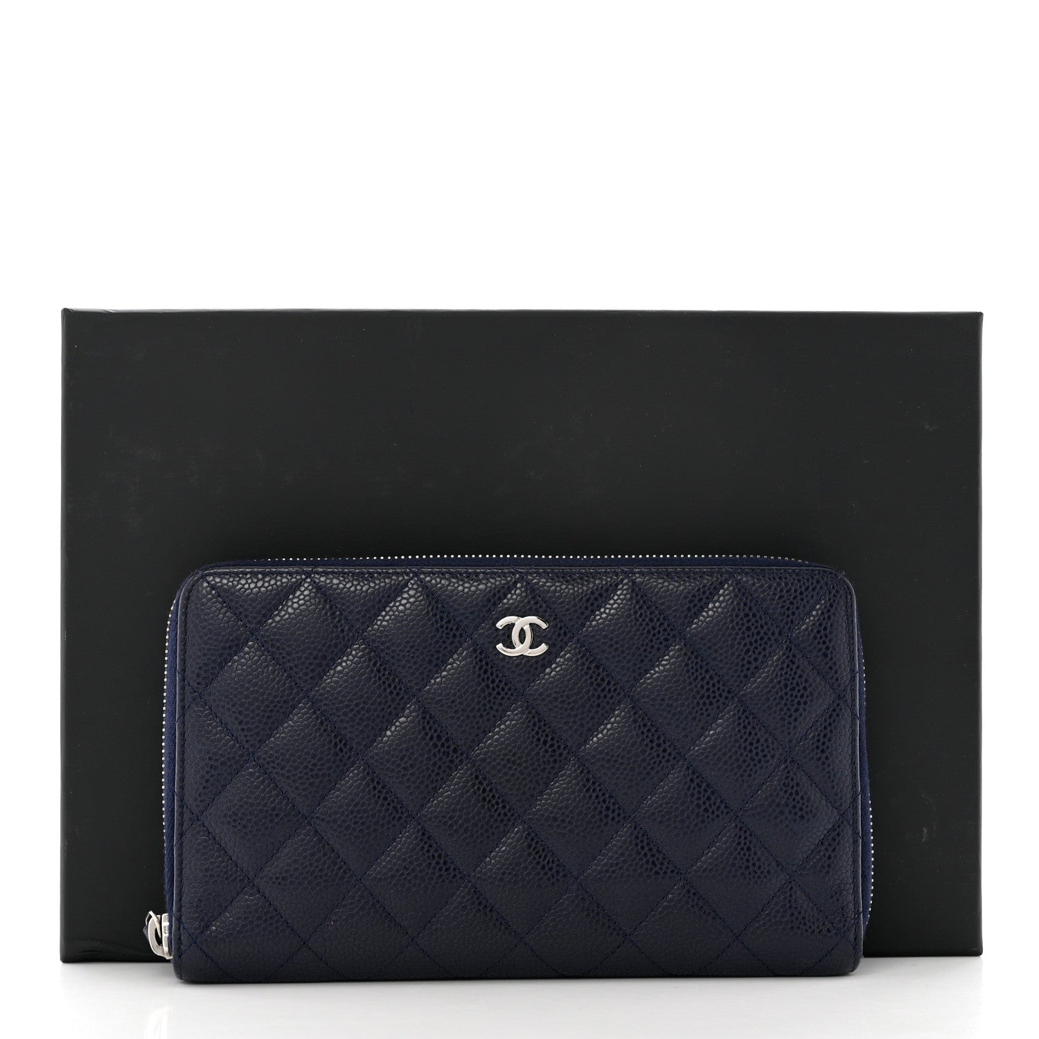 Chanel Caviar Quilted Large Zip Around Organizer Wallet Navy 11 of 11