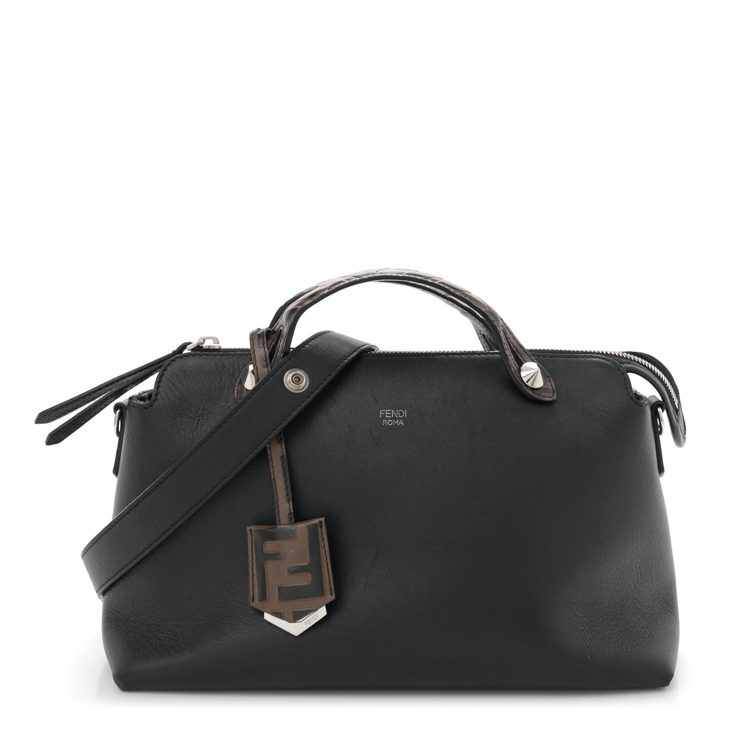 Vitello Dolce Bi-Color FF 1974 Embossed Medium By The Way Boston Bag Black Maya
