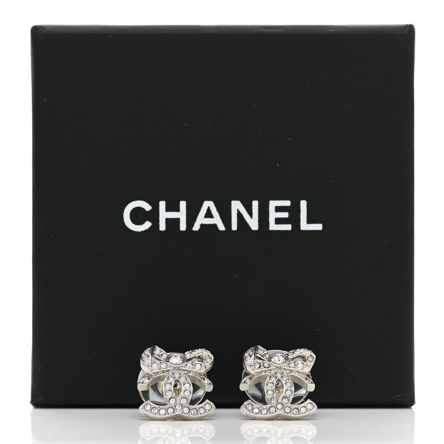 Chanel Crystal CC Bow Dangle Earrings Silver 5 of 5