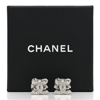Chanel Crystal CC Bow Dangle Earrings Silver 5 of 5