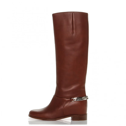 Christian Louboutin Calfskin Cate Chain Flat Tall Boots 39 Brown 1 of 7