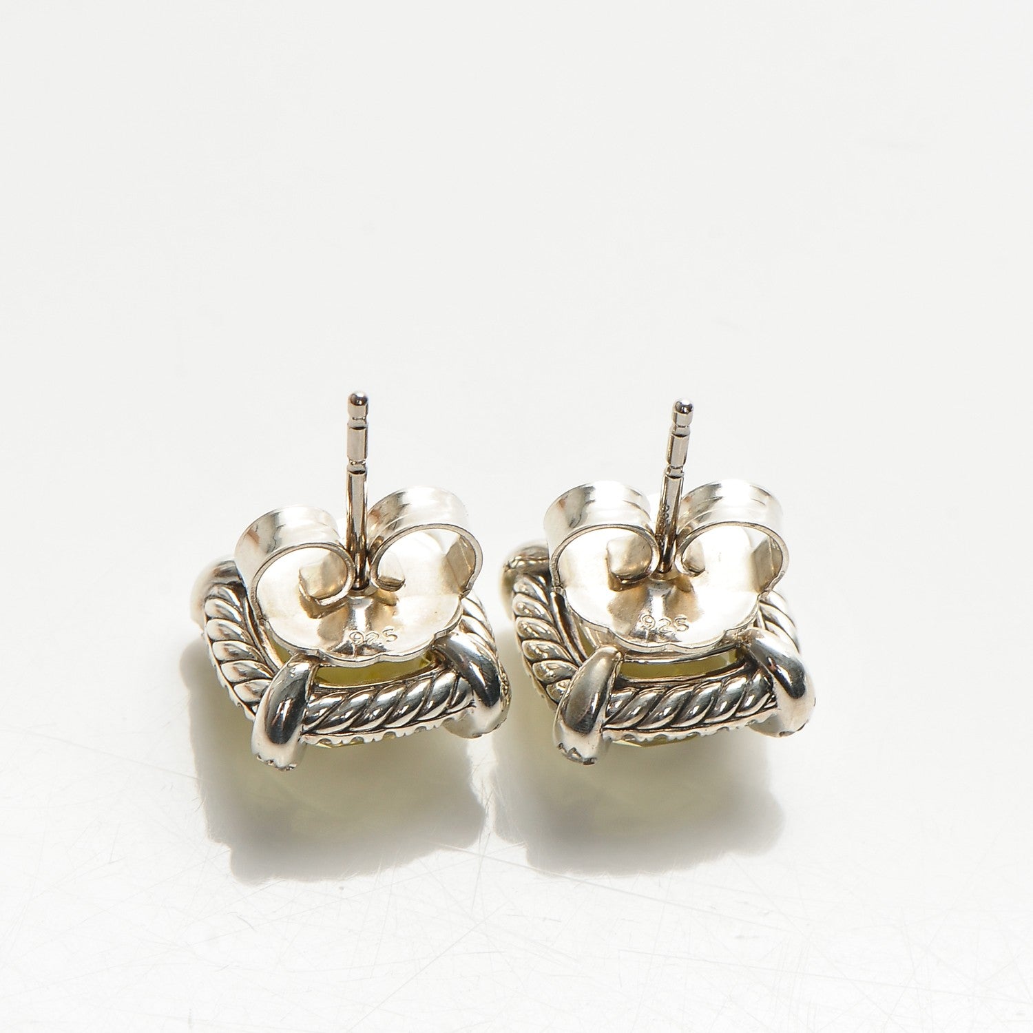 David Yurman Sterling Silver Diamond Lemon Citrine 9mm Chatelaine Earrings 5 of 5