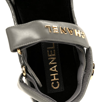 Chanel Shiny Calfskin Logo Platform Sandals 36 Grey 7 of 10