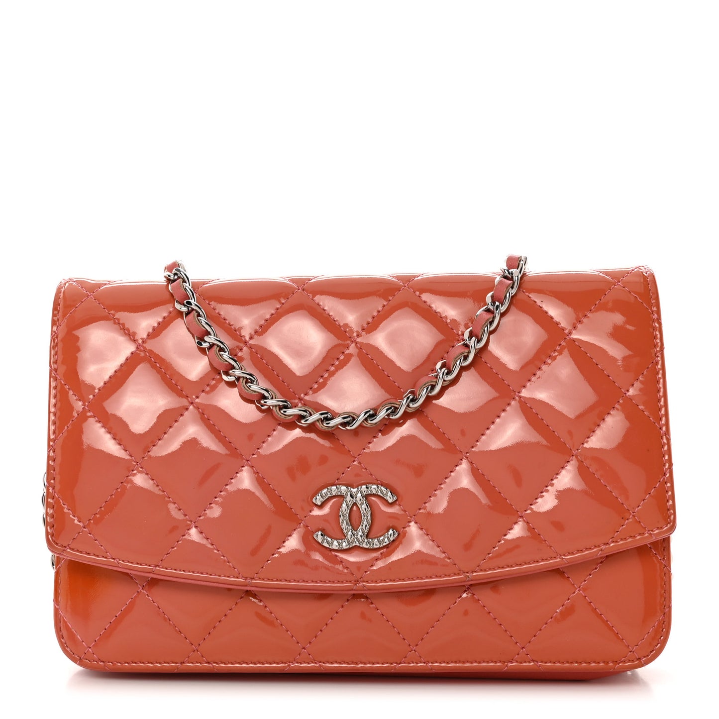 Patent Quilted Wallet On Chain WOC Coral