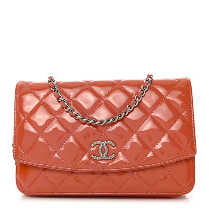 Chanel Patent Quilted Wallet On Chain WOC Coral 1 of 16