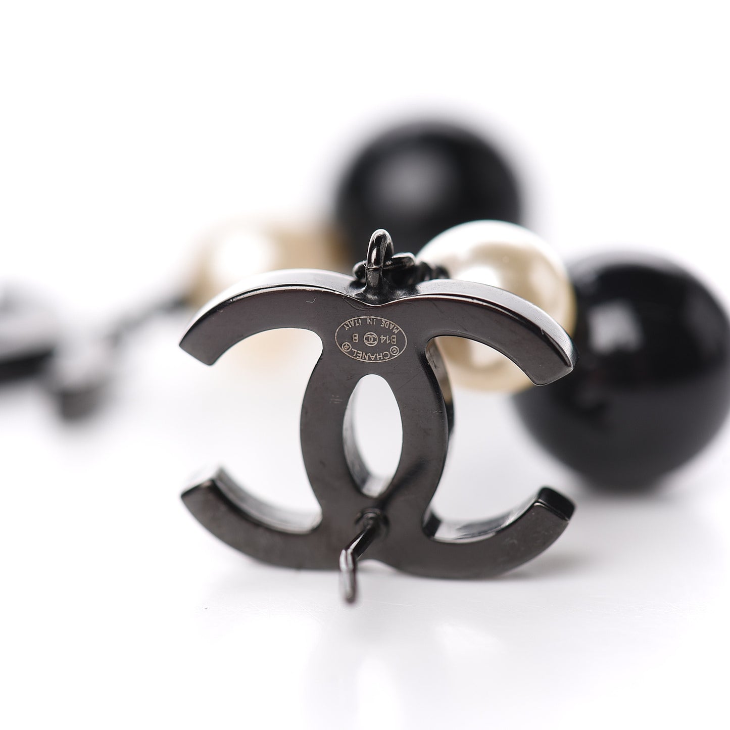 Ruthenium Pearl Bead CC Drop Earrings Black