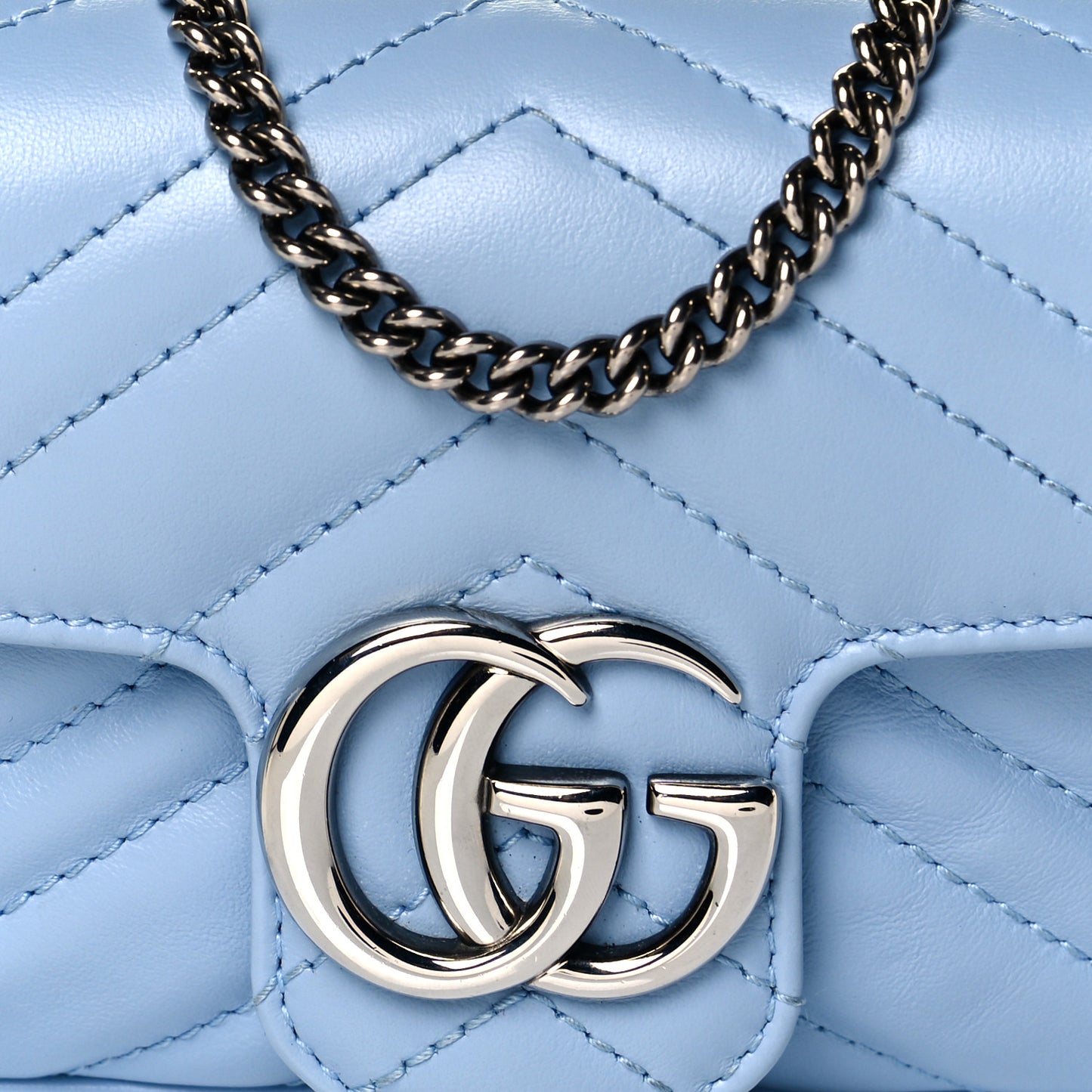 Calfskin Matelasse Super Mini GG Marmont Shoulder Bag Porcelain Light Blue