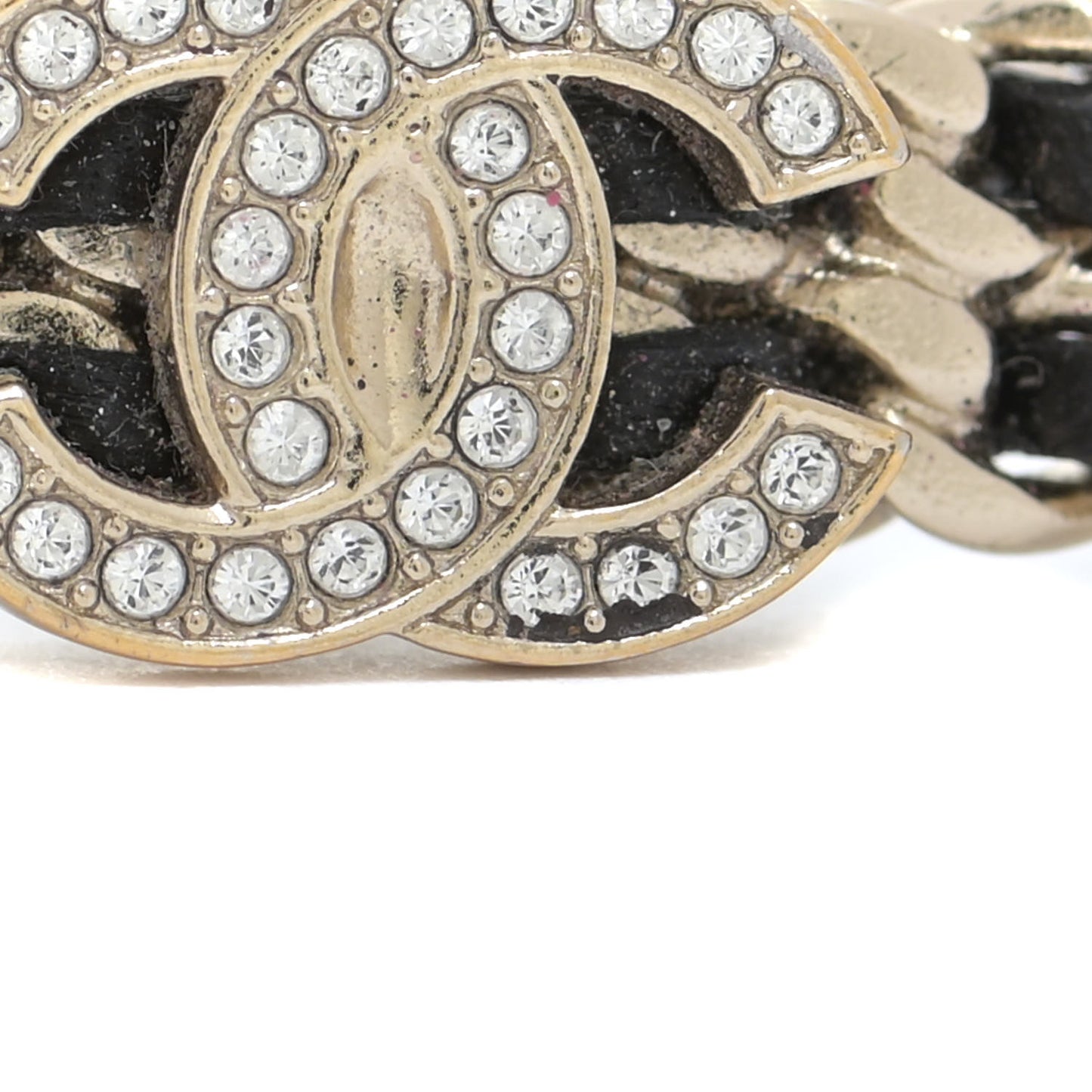 Lambskin Crystal CC Chain Bracelet Gold Black
