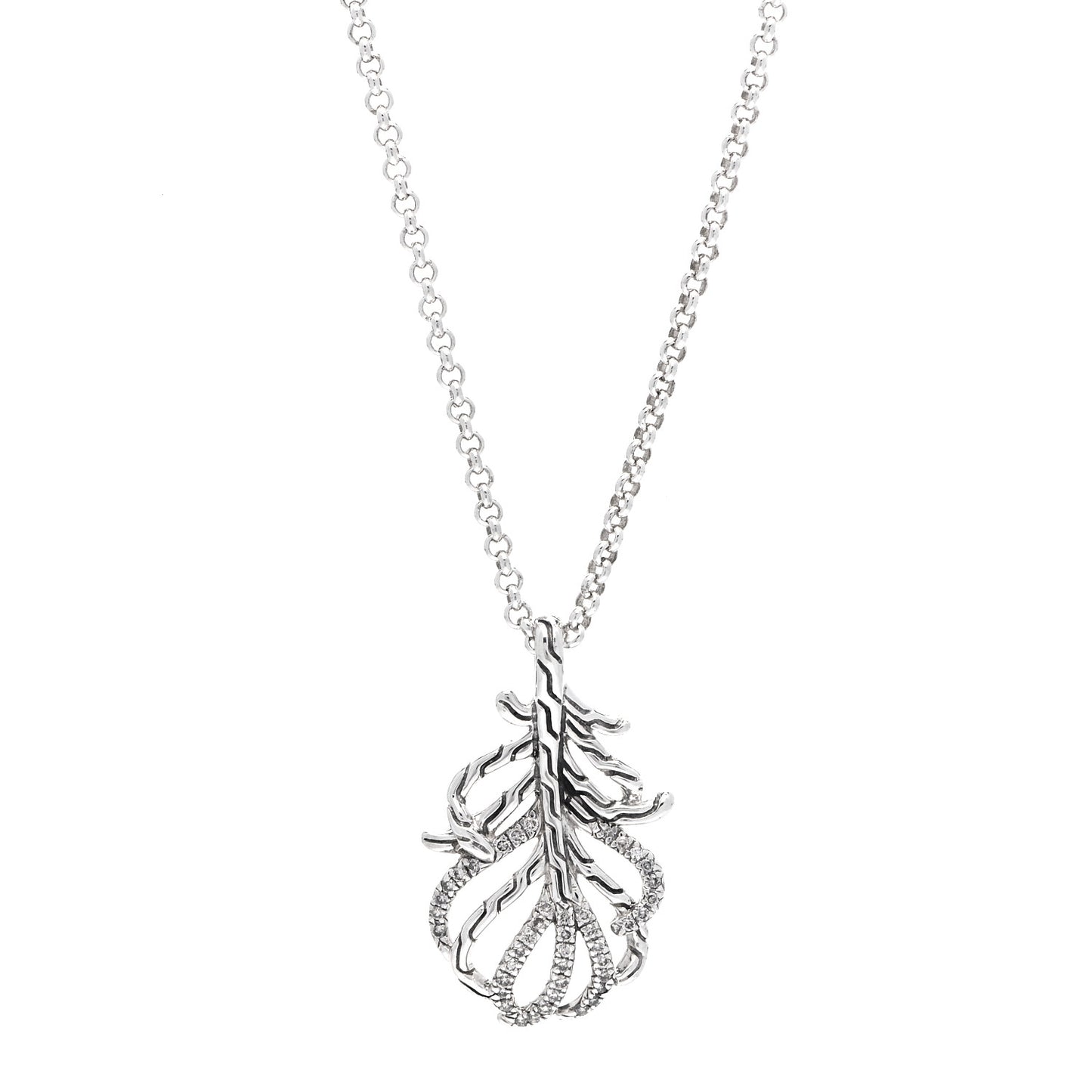 Sterling Silver Diamond Feather Pendant Necklace