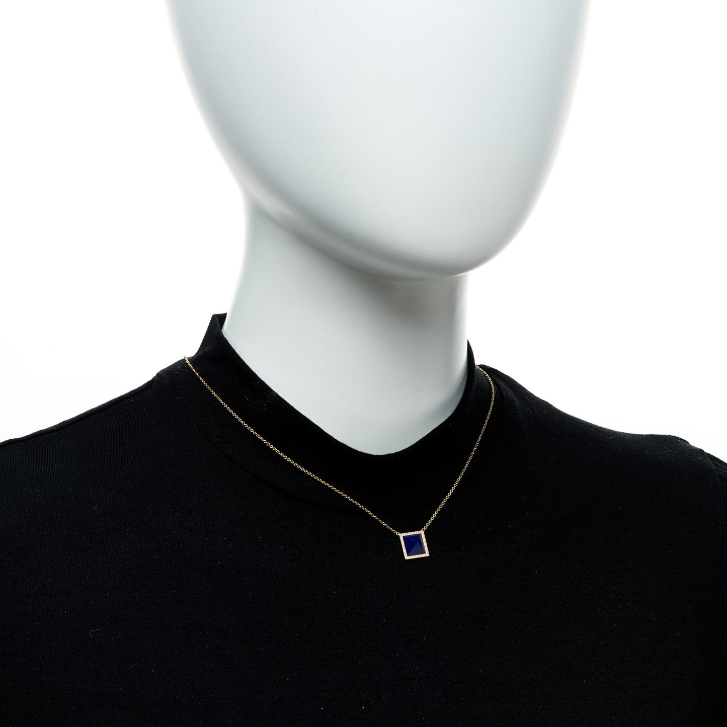 18K Yellow Gold Diamond Lapis Lazuli Pyramid Pendant Necklace