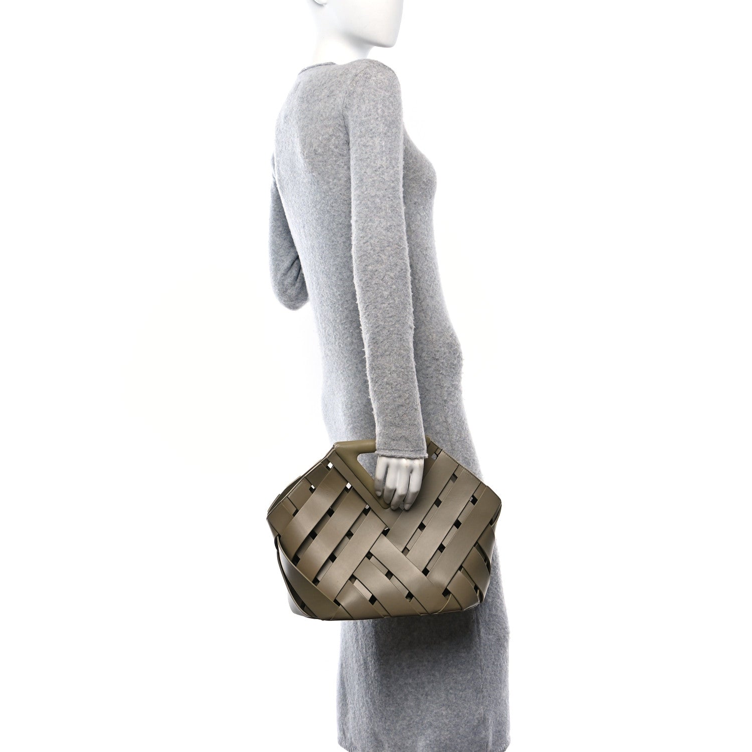 Bottega Veneta Calfskin The Point Weave Triangle Bag Taupe Grey 2 of 9