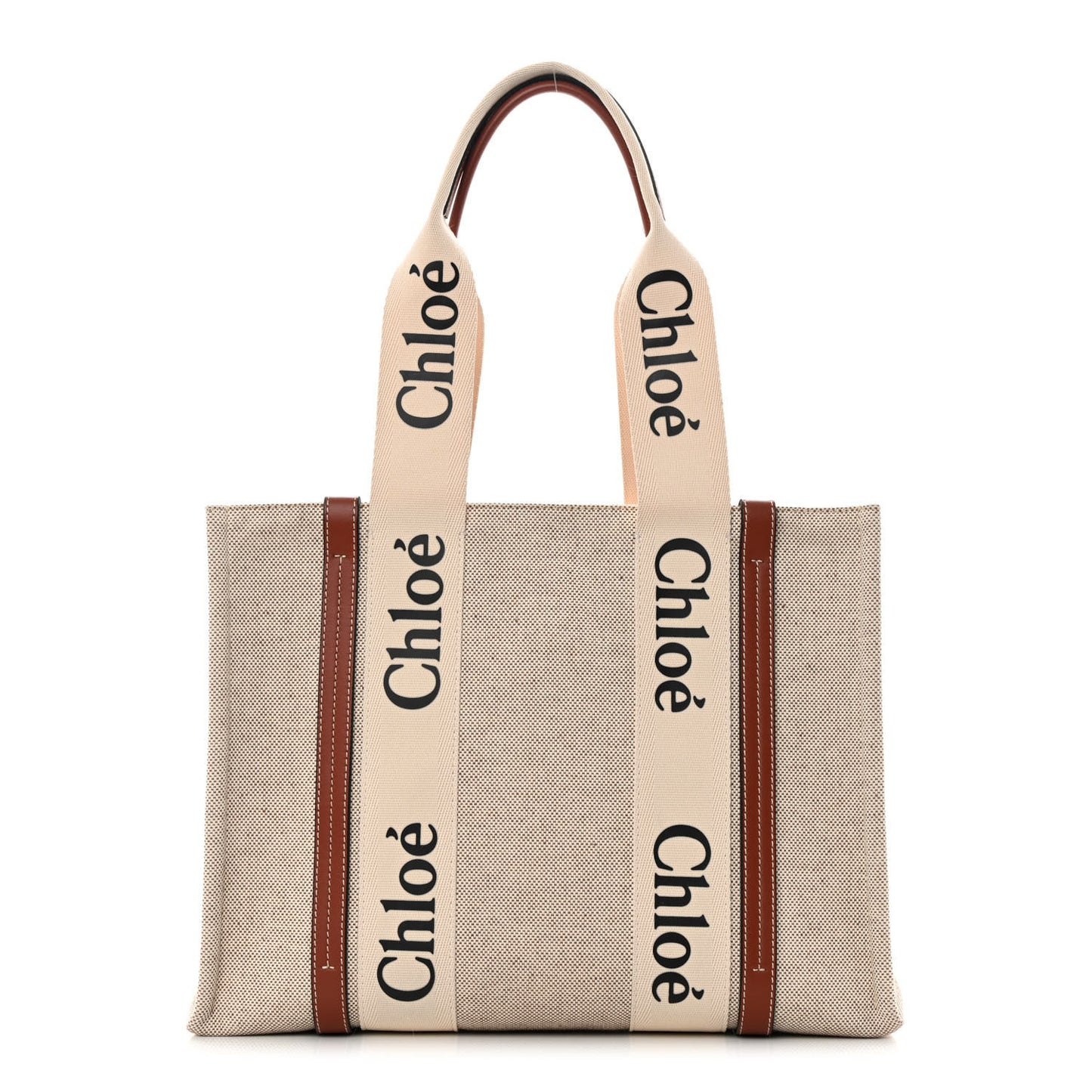 Cotton Calfskin Medium Woody Ribbon Tote White Brown
