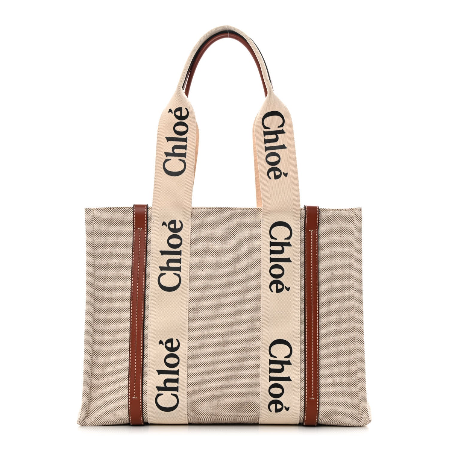 Chloe Cotton Calfskin Medium Woody Ribbon Tote White Brown 1 of 12