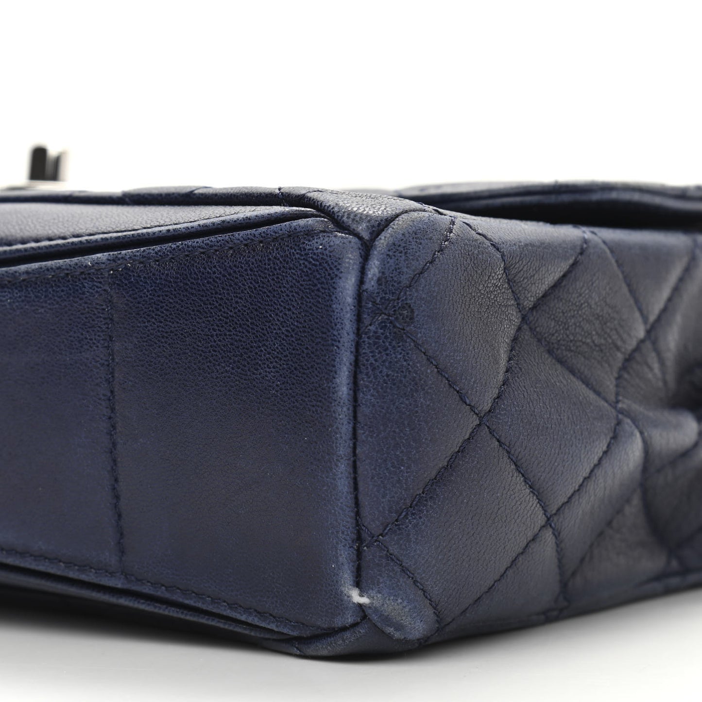 Lambskin Quilted Flap Shoulder Bag Navy Blue