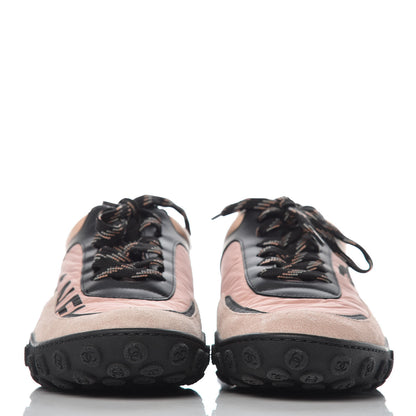 Chanel Nylon Calfskin Suede CC Womens Sneakers 37.5 Pink Black 2 of 11