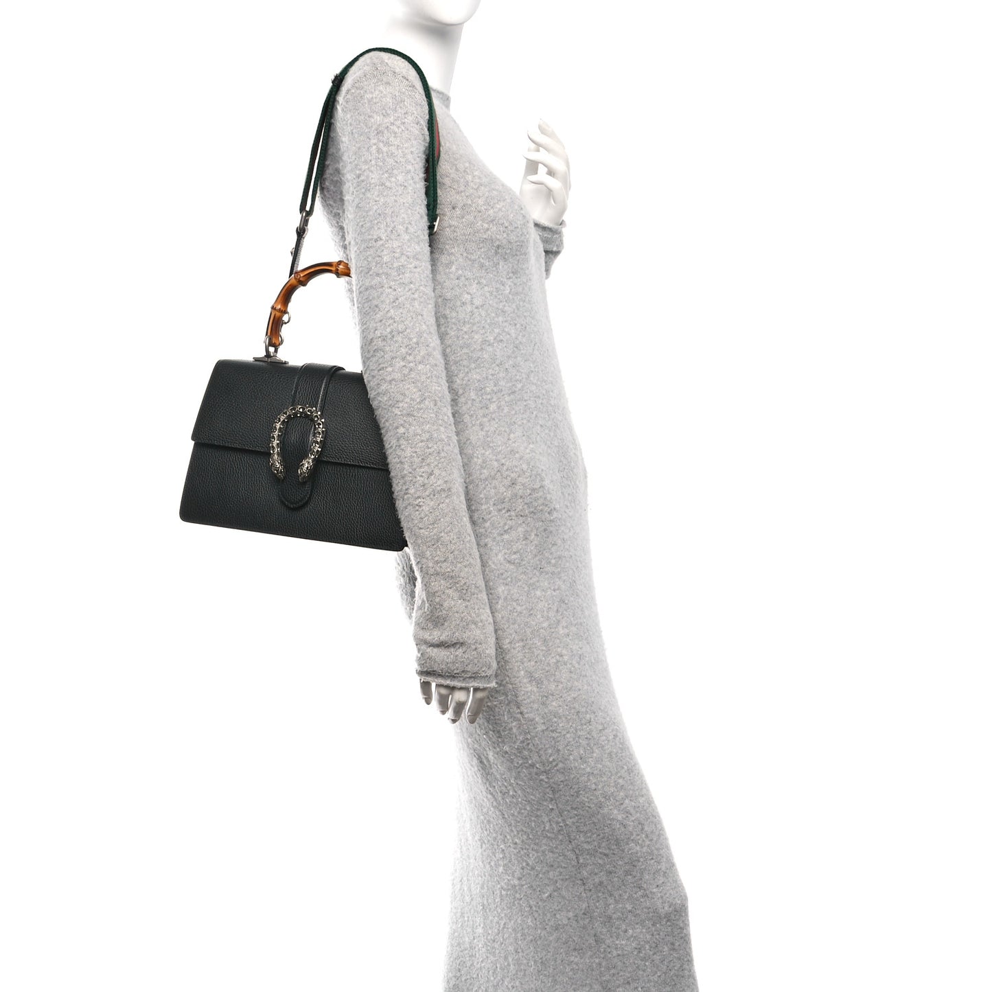 Dollar Calfskin Crystal Web Medium Dionysus Bamboo Top Handle Bag Black Black Diamond