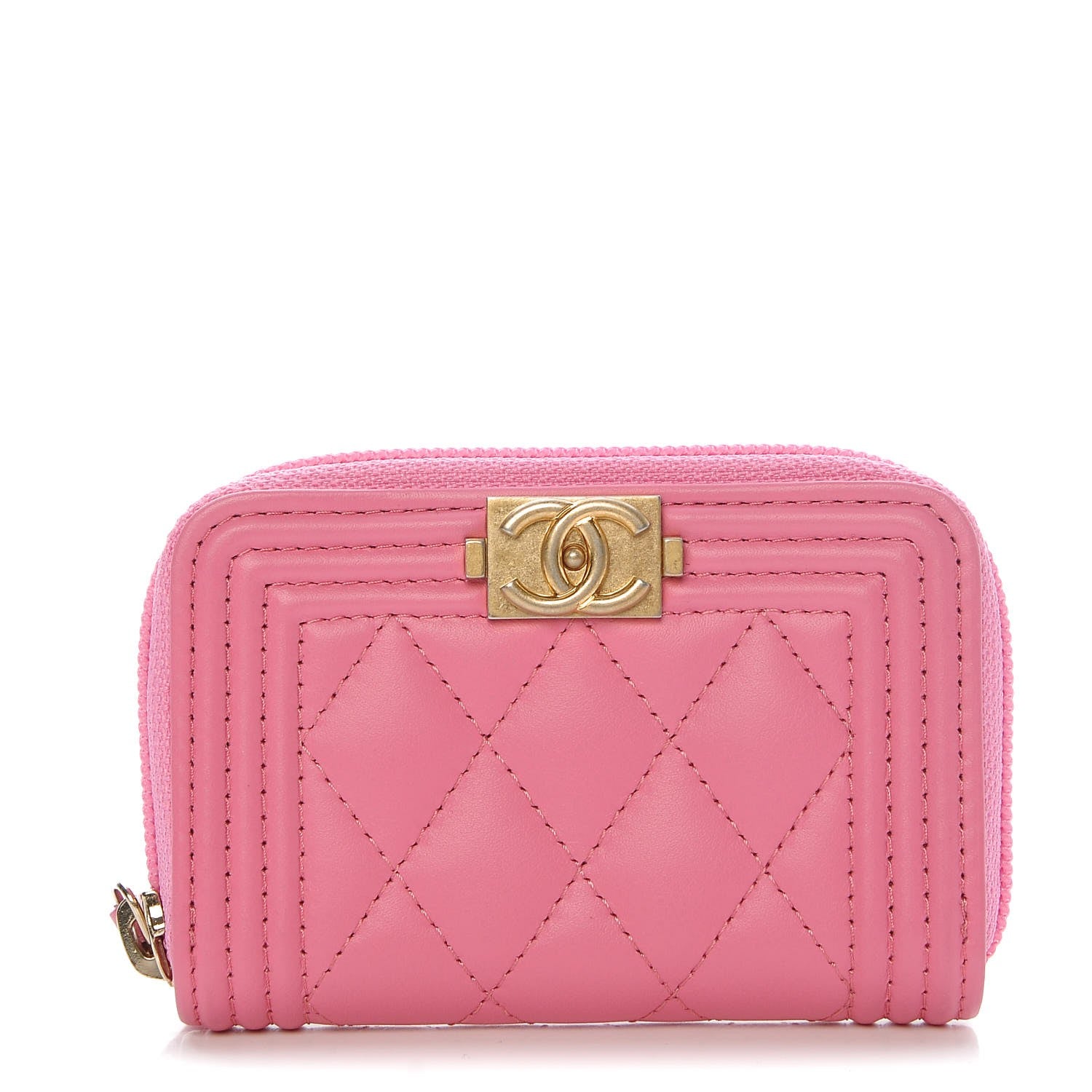 Chanel Calfskin Quilted Boy Zip Around Coin Purse Wallet Pink 1 of 8