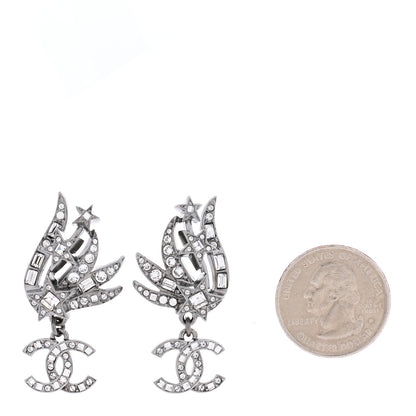 Chanel Crystal Baguette CC Wing Star Earrings Silver 2 of 5