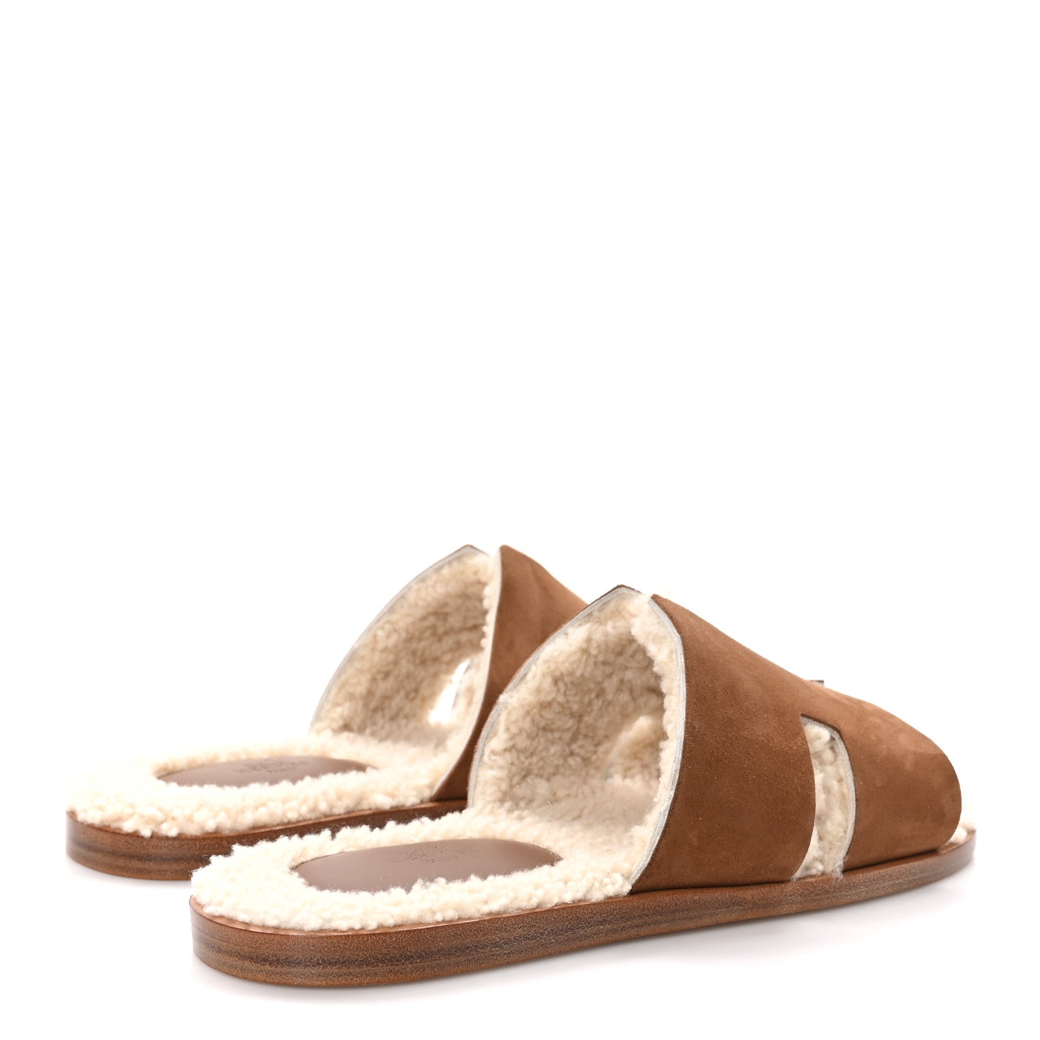 Hermes Suede Goatskin Shearling Mens Izmir Sandals 43.5 Marron Teck Ecru 4 of 8