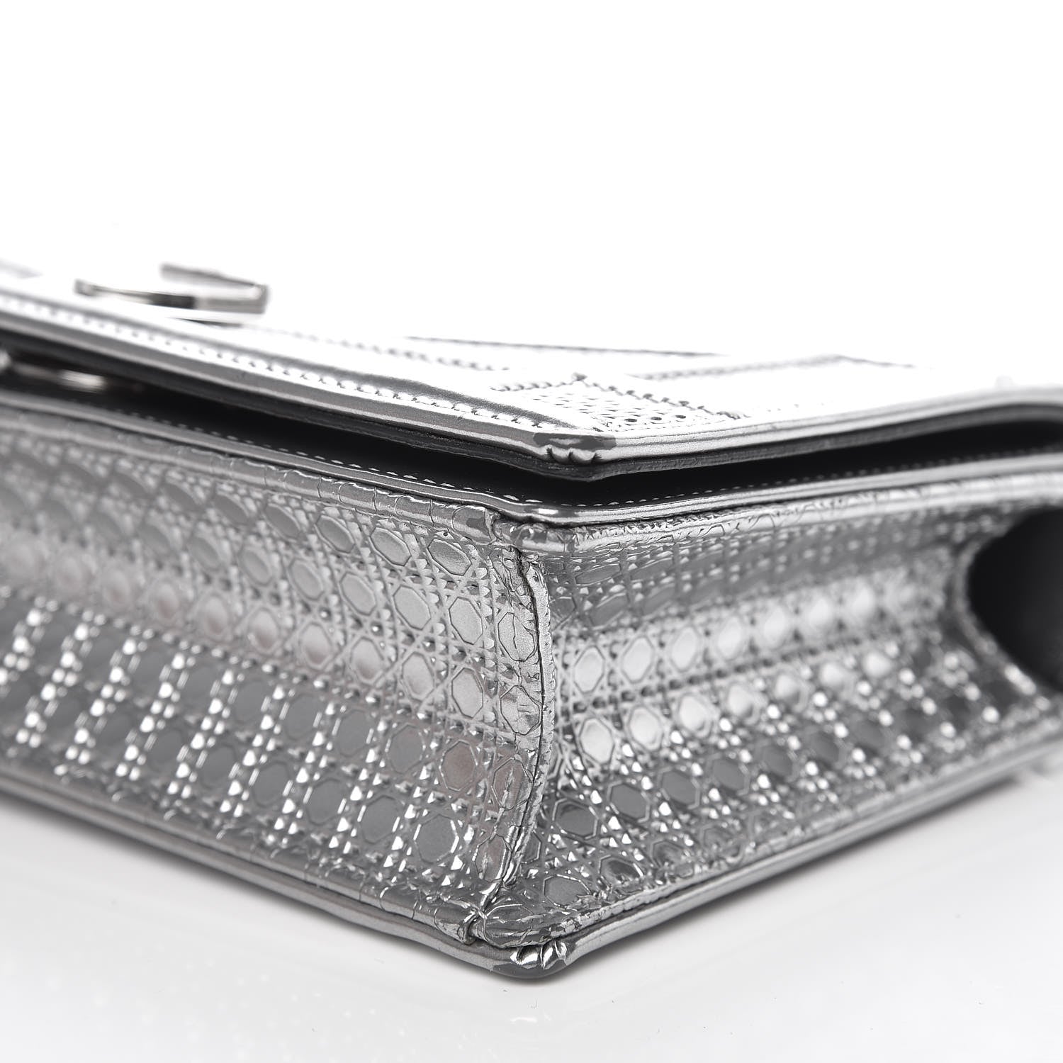 Christian Dior Metallic Patent Micro-Cannage Baby Diorama Flap Bag Silver 8 of 9