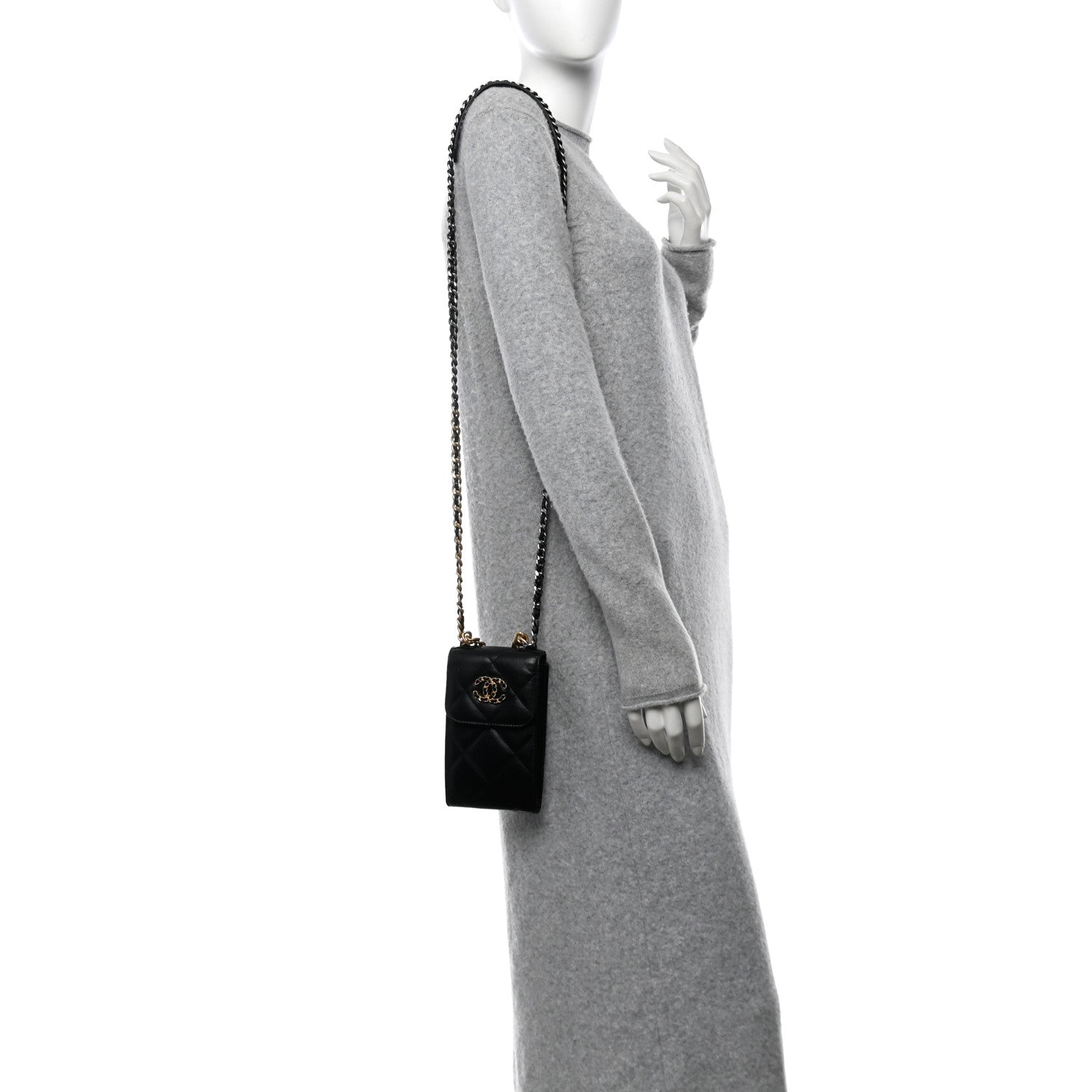 Chanel Lambskin Quilted Chanel 19 Phone Holder With Chain Black 2 of 10