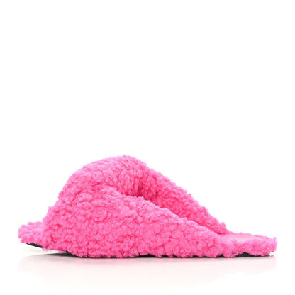 Balenciaga Faux Shearling Drapy Slide Sandals 38 Pink 1 of 6