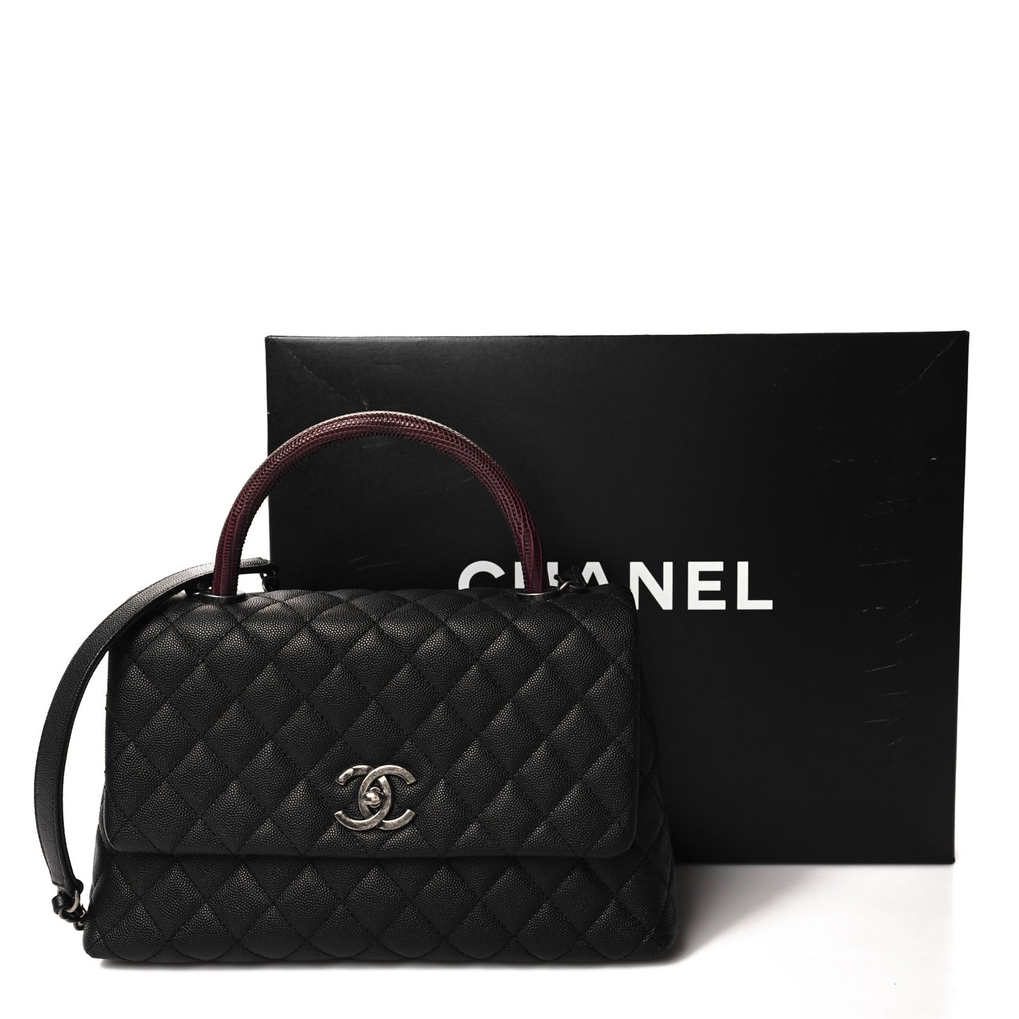 Caviar Lizard Quilted Small Coco Handle Flap Black