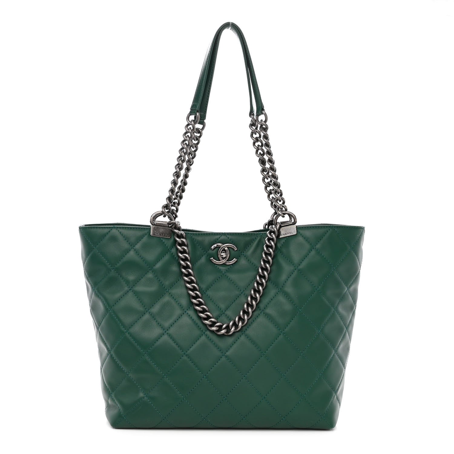 Chanel Calfskin Quilted Large Shopping In Chains Tote Green 1 of 14