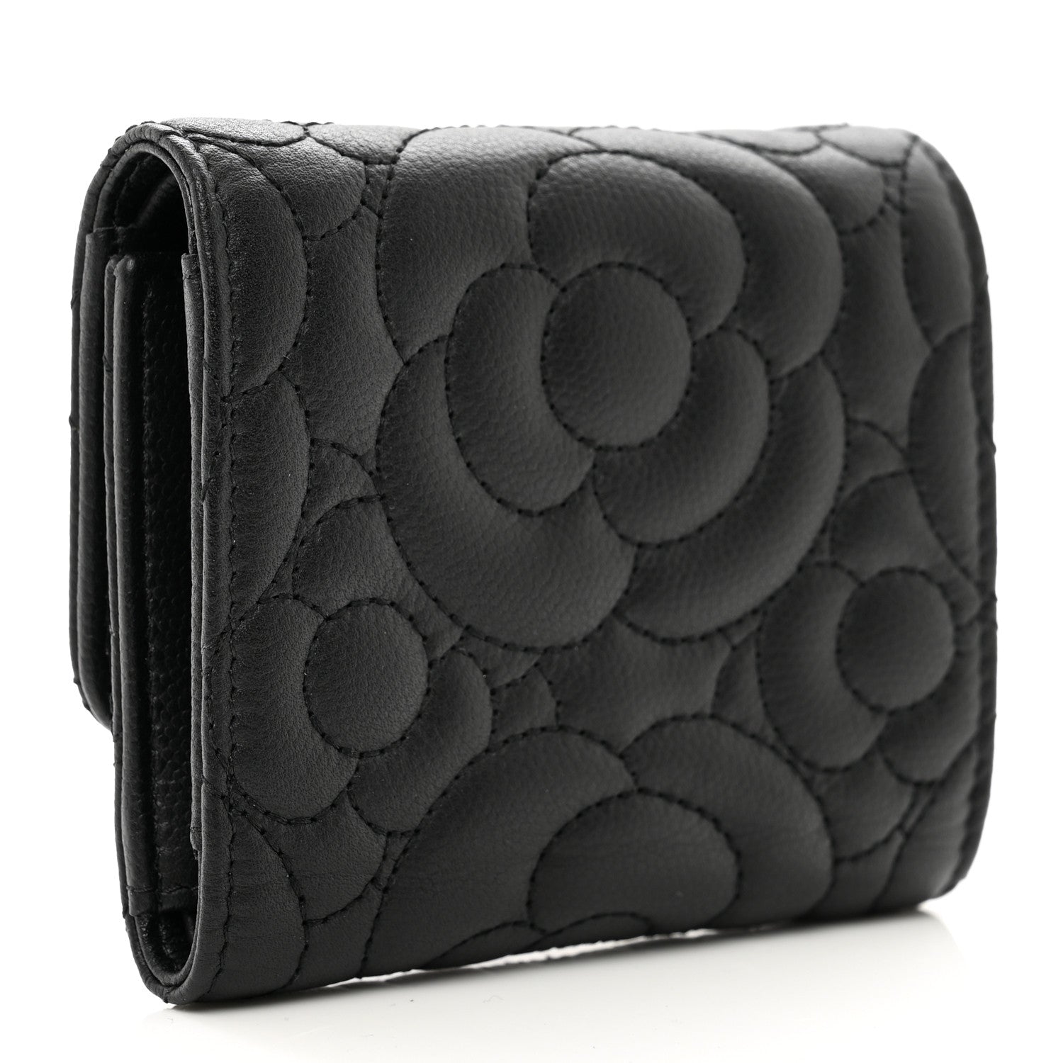 Chanel Caviar Camellia Embossed Compact Wallet Black 3 of 8