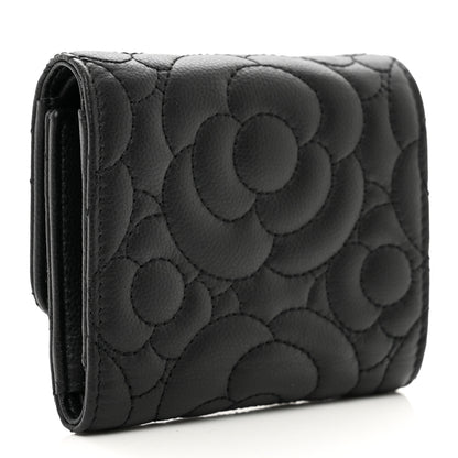 Chanel Caviar Camellia Embossed Compact Wallet Black 3 of 8