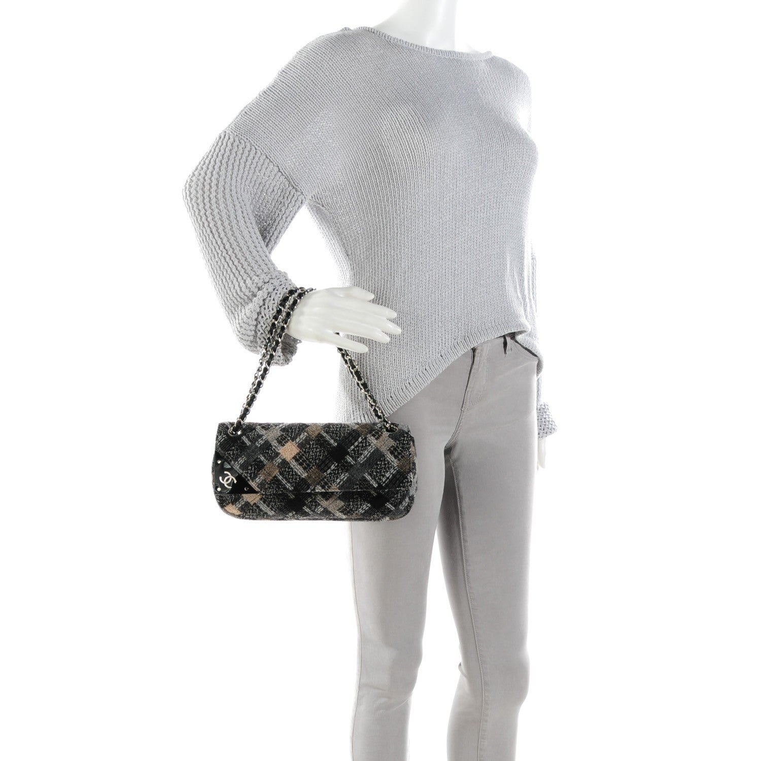 Chanel Woven Tweed CC Flap Black Grey 2 of 7