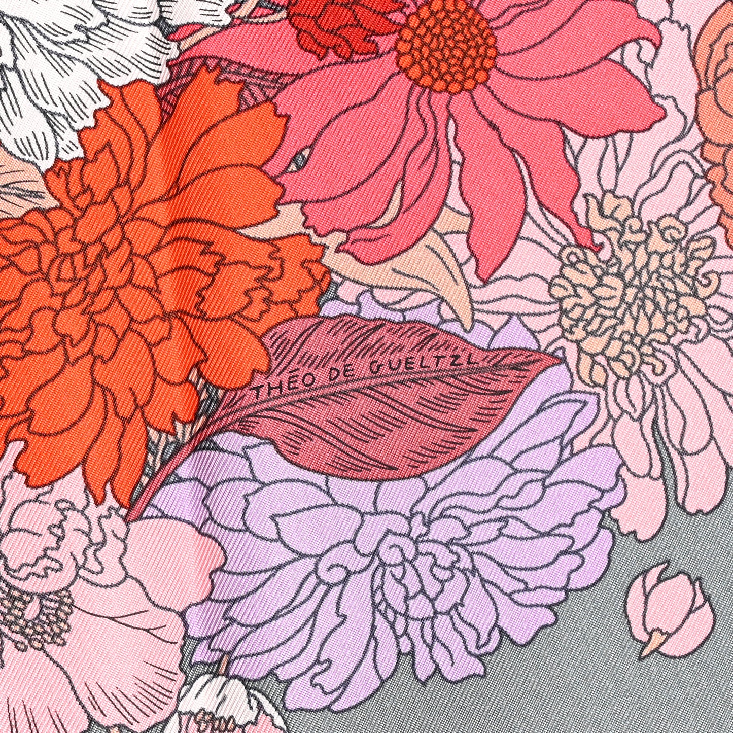 Silk Robe Legere Scarf 90 Gris Corail Rose Pourpre