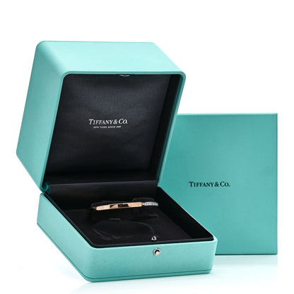 Tiffany 18K Rose White Gold Diamond Tiffany Lock Half Pave Bangle Bracelet 4 of 4