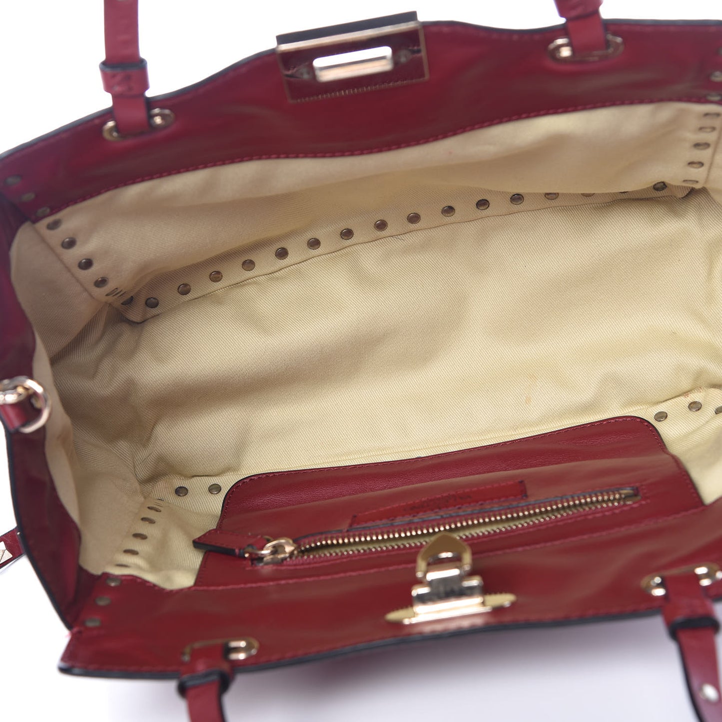 Vitello Small Rockstud Tote Rosso Valentino