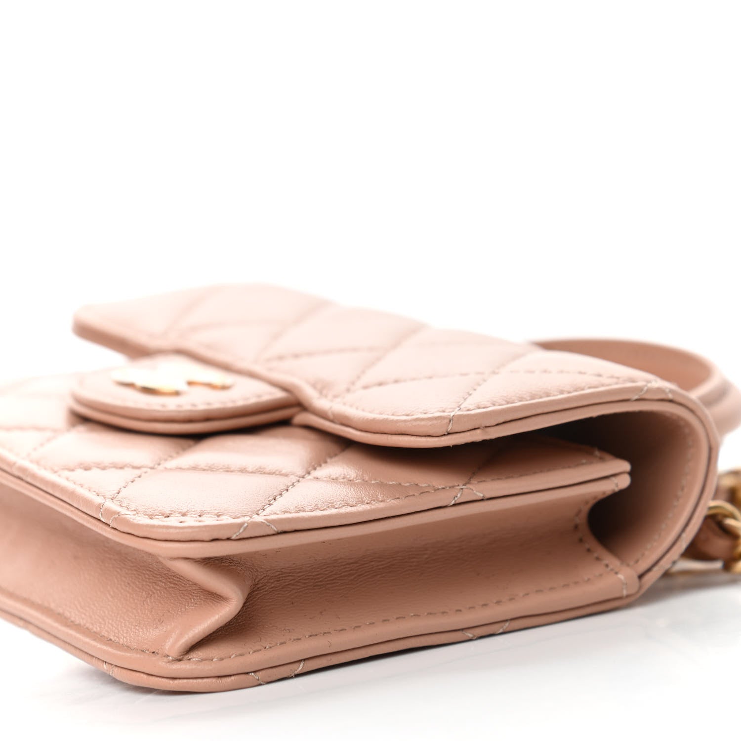 Chanel Lambskin Quilted Top Handle Flap Coin Purse With Chain Beige 10 of 13