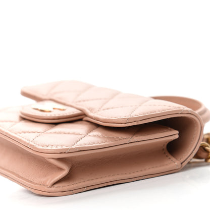 Chanel Lambskin Quilted Top Handle Flap Coin Purse With Chain Beige 10 of 13
