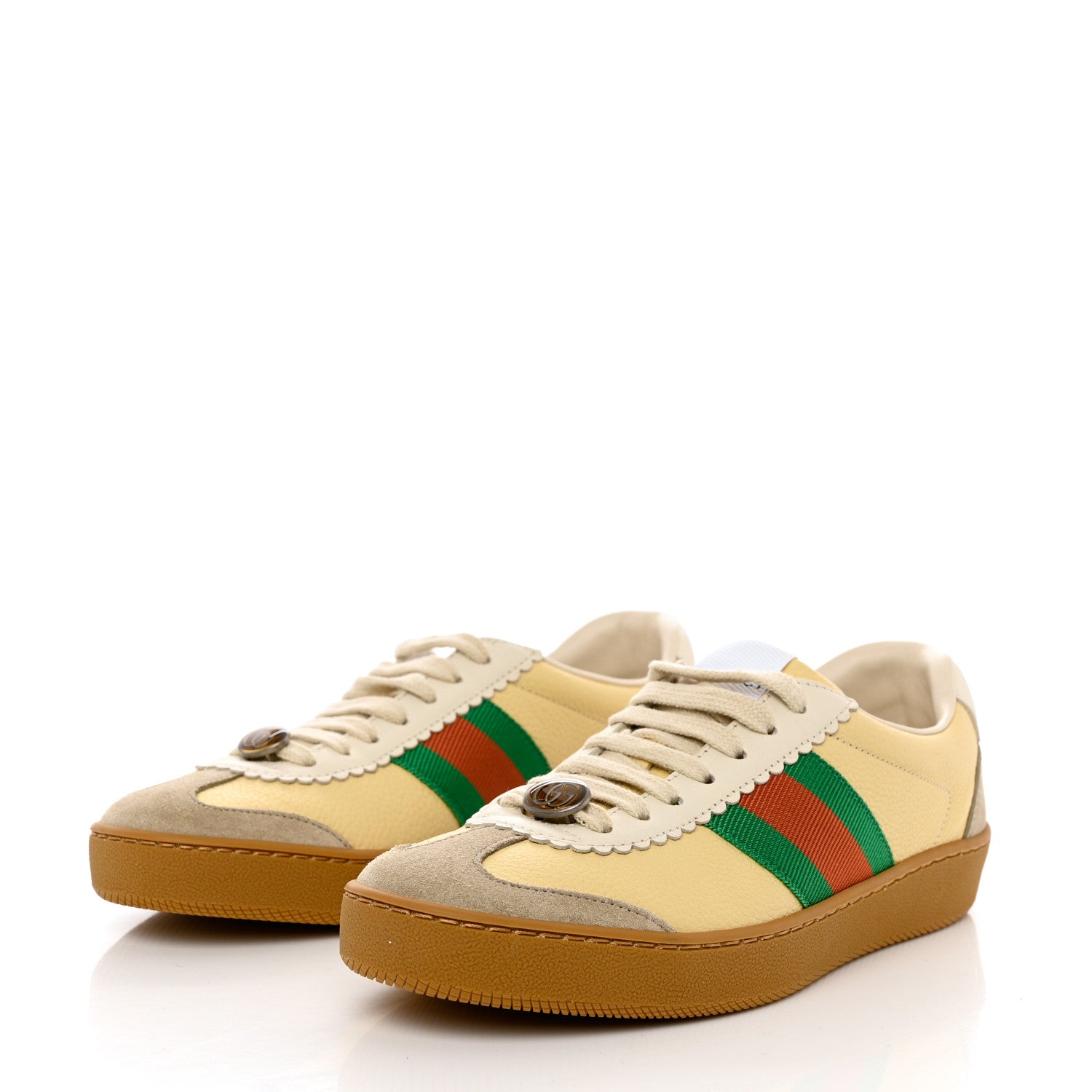 Gucci Calfskin Suede Web Womens G74 Sneakers 35 Oatmeal Burro New Mystic White 3 of 8